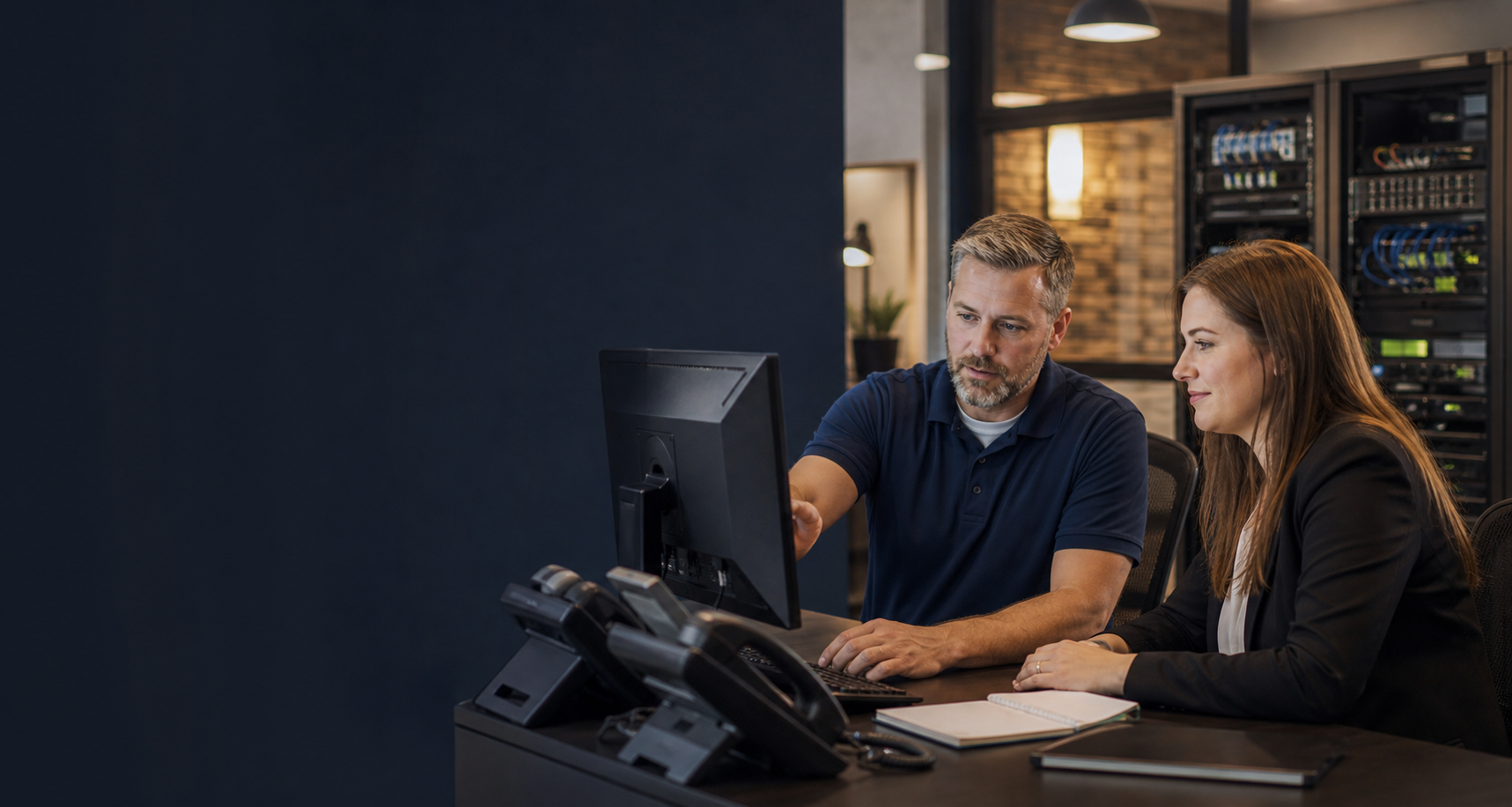 IT support professionals working in a modern office